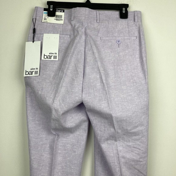 Bar III Men's Suit Dress Pants Purple Slim-Fit Linen Cotton 30Wx30L E111584 - Picture 6 of 7